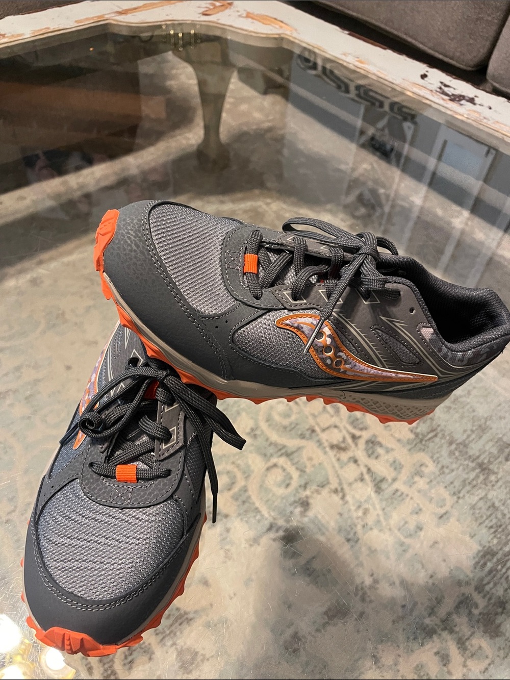 Saucony Gray and Orange Saucony Trail Sneakers